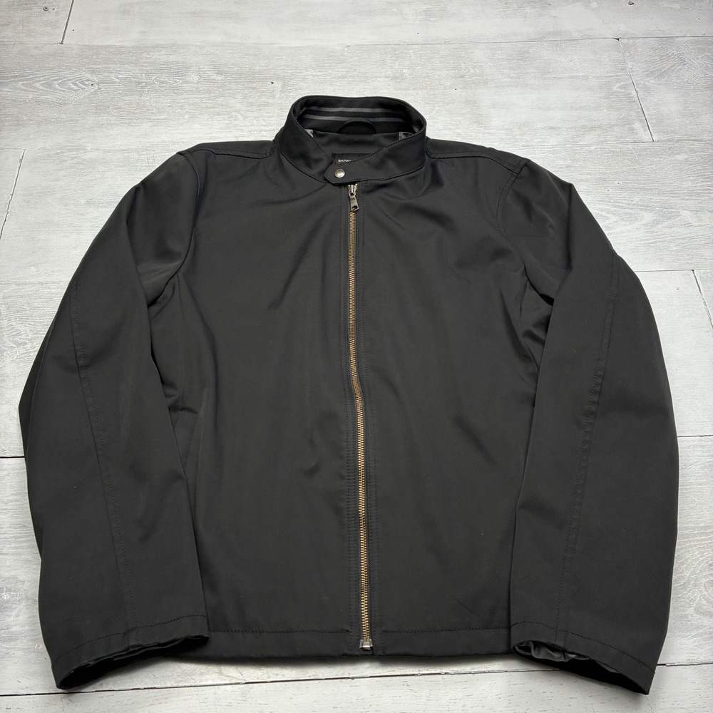 Banana Republic Racer Jacket Mens Large Black Nylon Blend Full Zip Mock 555065